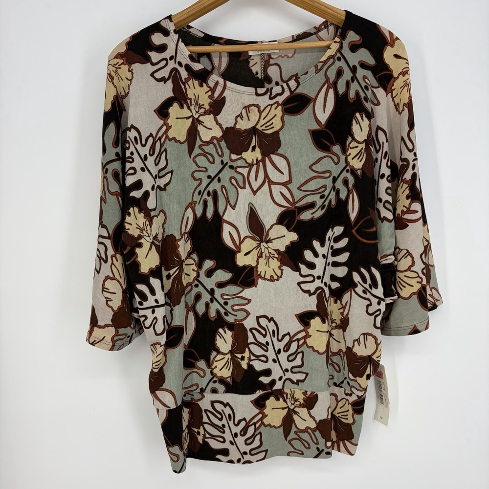 Vikki Vi Tunic Top Slinky Travel Stretch Womens 1X Cruise Art To Wear Resort